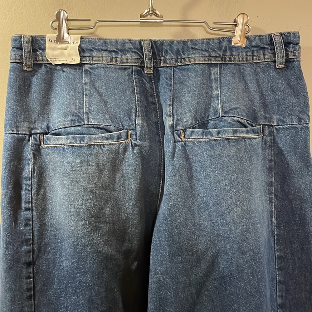 Free People Pleated High-Rise Wide Leg Jeans in Medium Blue - Picture 9 of 13